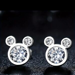 Silver and Cubic Zirconia Mickey Mouse Post Back Stud Earrings